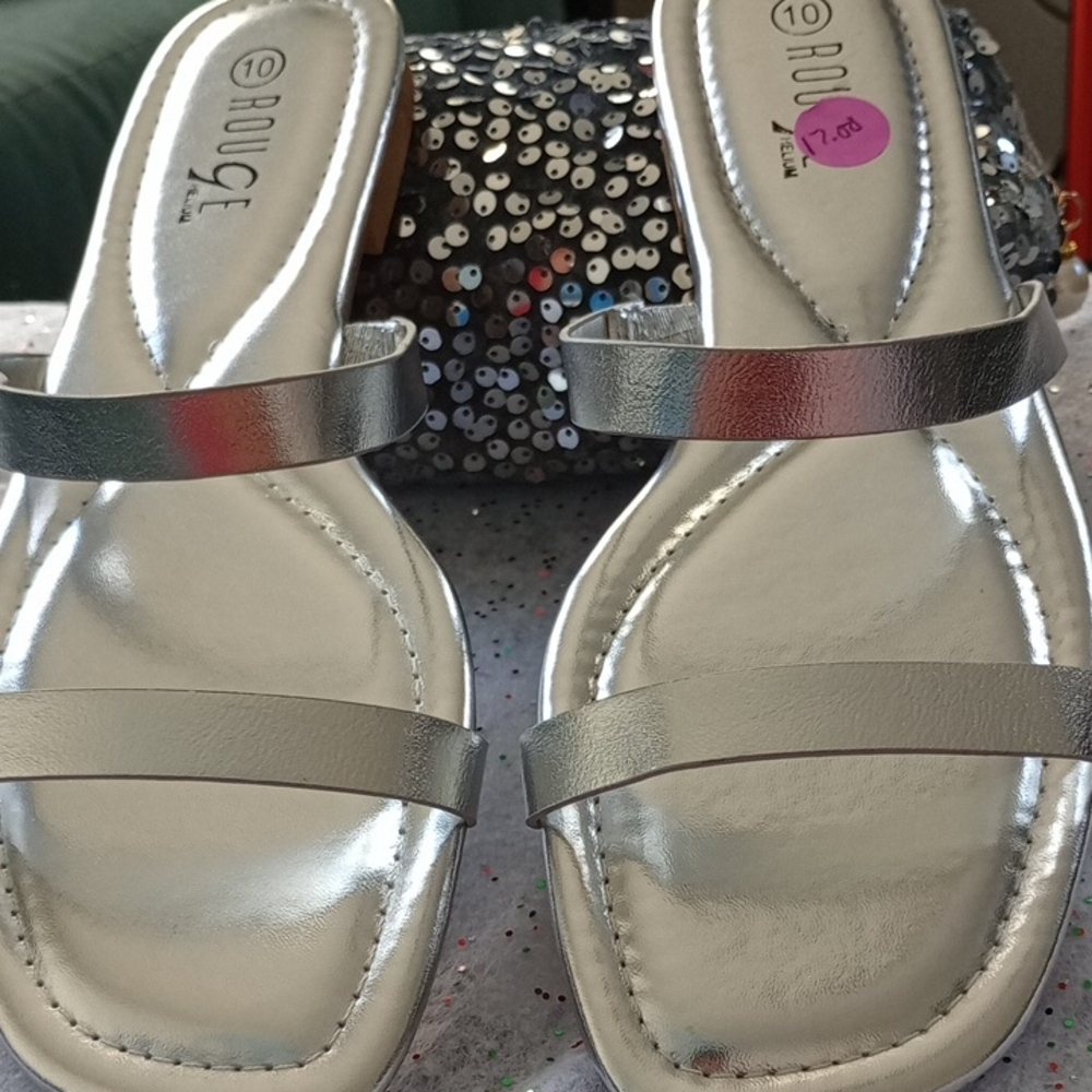 Rouge Helium Silver Sandals, Brand New Size 10